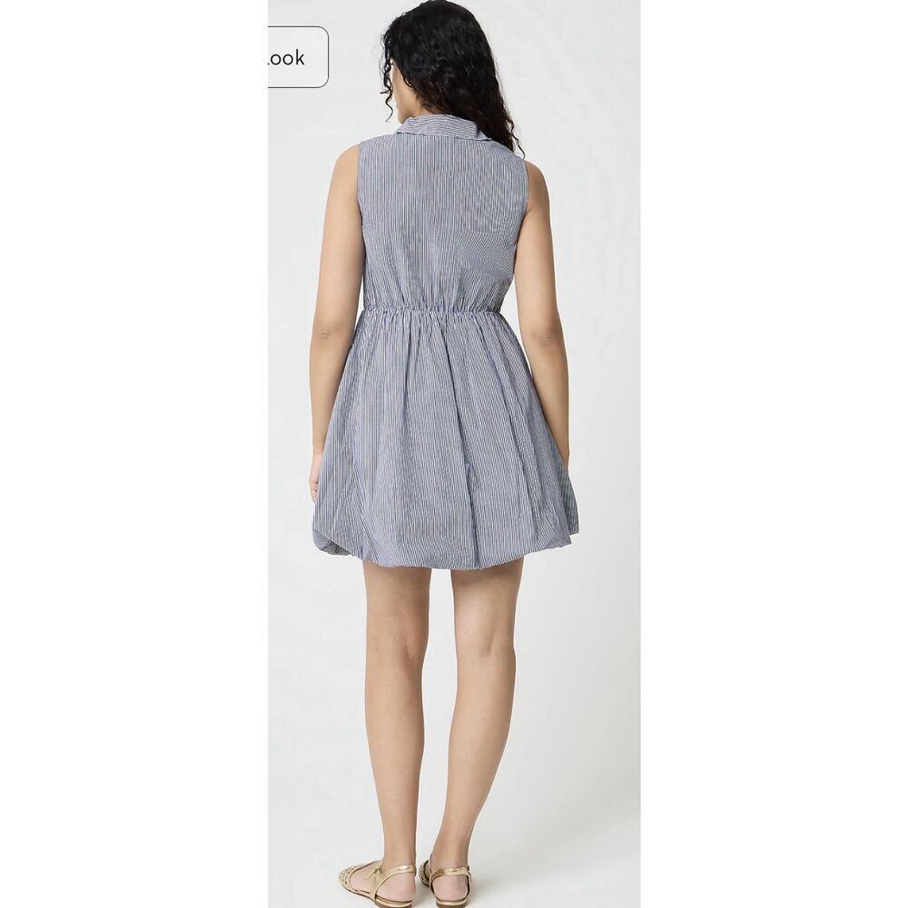 New! J.Crew Blue White Striped Button Down Bubble Hem Mini Dress Small/Med #75 - Picture 3 of 10